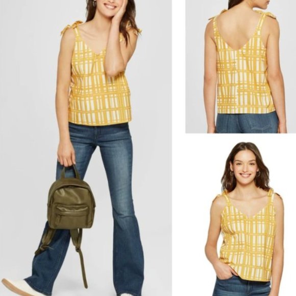 UNIVERSAL THREAD Cotton Yellow Plaid Tie Tank Top szL - Picture 13 of 13